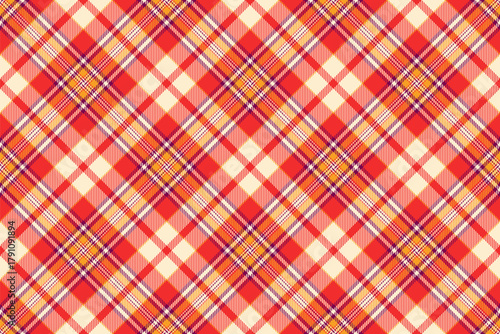 Figure plaid seamless check, old vector tartan texture. Revival pattern background textile fabric in papaya whip and red colors.