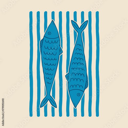 hand drawn sardines, vector illustration, print, seamless pattern, trendy, fashion, textile, fabric
