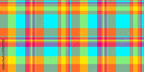 Livingroom vector background pattern, age plaid textile check. Crease seamless texture fabric tartan in bright and orange colors.