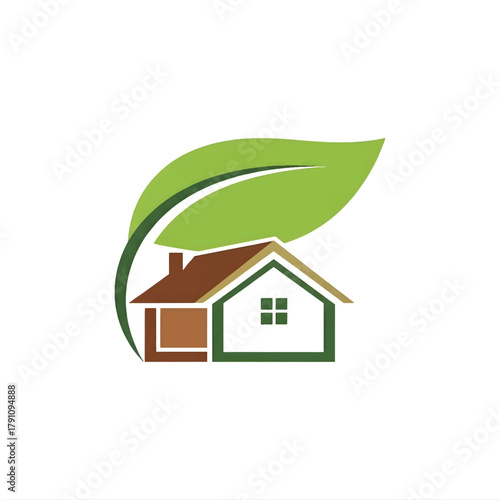 Minimalist green house logo illustrating sustainable architecture and eco-friendly home design, perfect for real estate, environmental, or renewable energy businesses