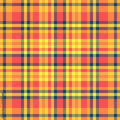 Elegance plaid seamless pattern, stylish background check vector. Party tartan textile fabric texture in red and amber colors.