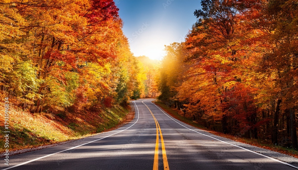 Fototapeta premium Autumn Road With Fall Foliage Drive