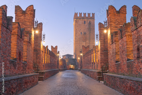 Fototapeta Naklejka Na Ścianę i Meble -  Castelvecchio Bridge over the Adige River in Verona, Italy 1064