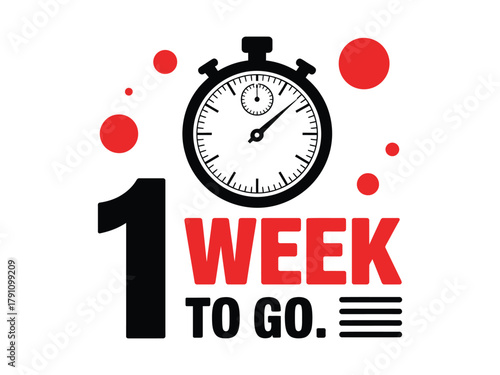 A stopwatch and text announce that there is only one week left to go.