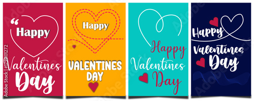 Collection of Valentines Day greeting cards with hearts and cheerful lettering on various colored backgrounds perfect for sharing the love and spreading the joy of the holiday season