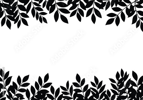 Botanical leaf border design, nature foliage frame vector, floral decorative border pattern, natural plant silhouette