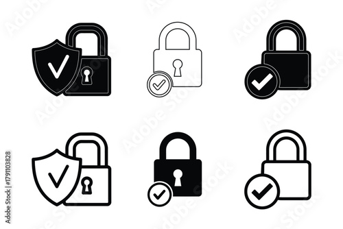 Padlock icon set collection of security elements such as lock, 