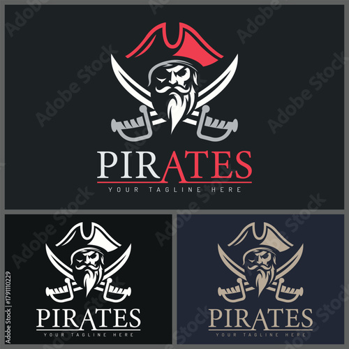 Pirates face head sword logo set vintage design template