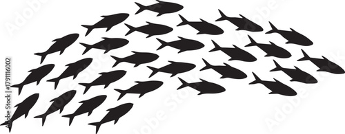 fish school vector formation black silhouettes curved layout