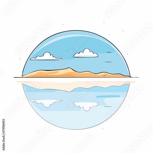 Salt flat reflecting blue sky and clouds perfectly at Salar de Uyuni