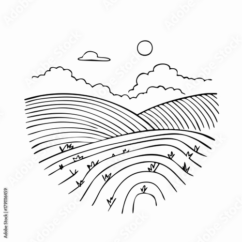 Contour Farming showing Crops Planted Along the Hills of a Landscape