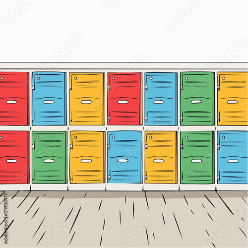 Rows of storage unit doors at a self storage facility interior