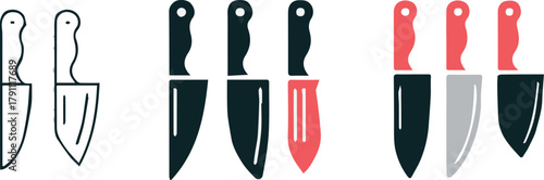 knife vector trio flat shaded and outline illustrations for UI and print