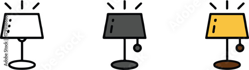 lamp table lamp icon set three styles outline filled color variations