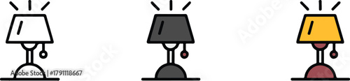 lamp trio of table lamp icons minimalist outline flat color versions