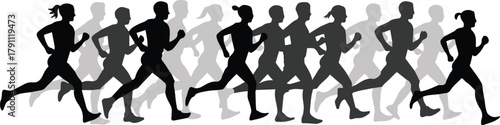 runner group of silhouettes in motion dynamic sports vector illustration