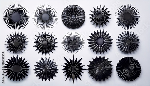 Collection Of Black Starburst Shapes Including Circular And Jagged Designs Perfect For Price Tags Sale Stickers And Discount Labels Vector Illustration For Marketing Materials And Branding