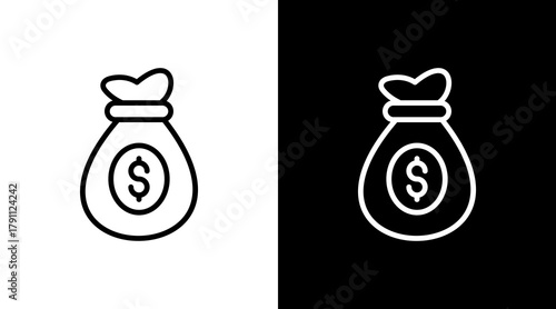 Money Bag With Icon Set Design