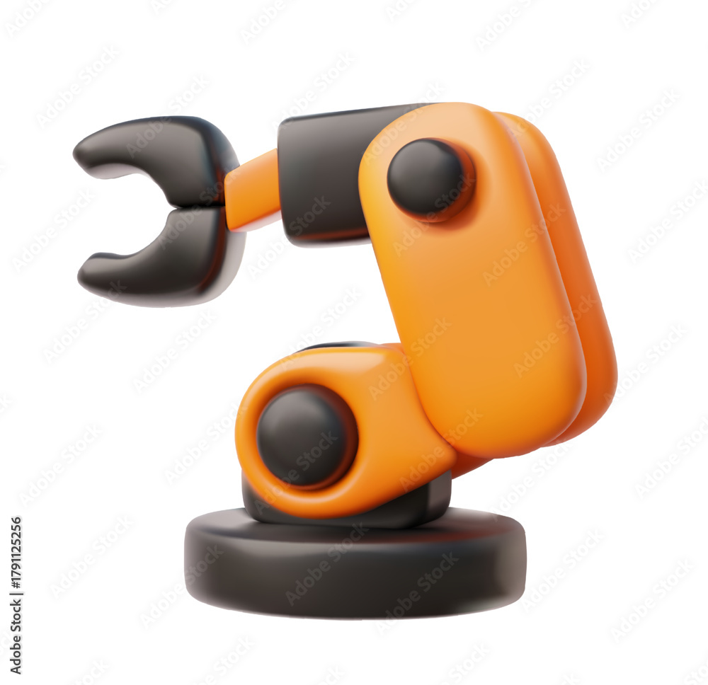 Fototapeta premium Industrial robot hand, vector 3D cartoon automatic technology, support service, artificial intelligence machine system