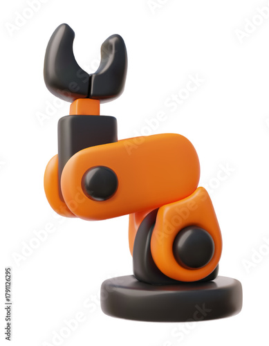 3D robotic arm, orange, innovation, automation. Modern technology, artificial intelligence.