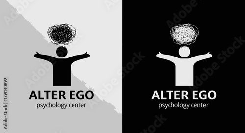 Alter ego psychology center logo design for mental health and therapy services in black and white style