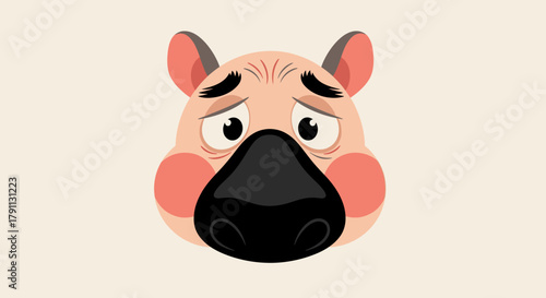 Sad cartoon animal face illustration with big nose and ears for children's book or website