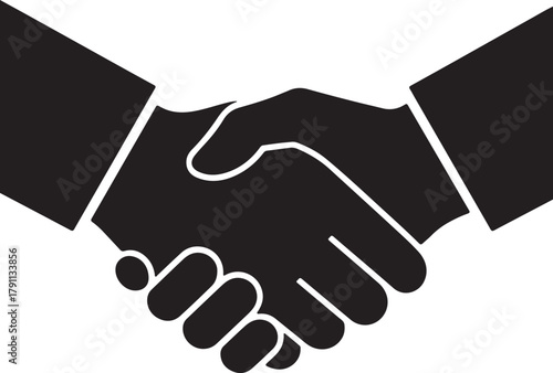Close-up of a black and white illustration of two hands shaking in agreement, symbolizing partnership and trust