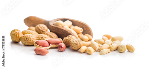 Peanuts in shell. Groundnuts in scoop isolated on white background.