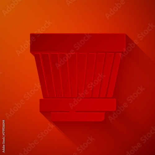Paper cut Car air filter icon isolated on red background. Automobile repair service symbol. Paper art style. Vector
