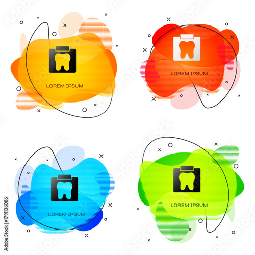 Black X-ray of tooth icon isolated on white background. Dental x-ray. Radiology image. Abstract banner with liquid shapes. Vector
