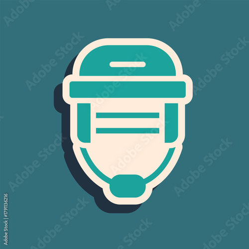 Canvas Print Green Hockey helmet icon isolated on green background