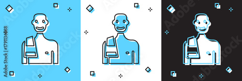 Set Man in the sauna icon isolated on blue and white, black background. Vector