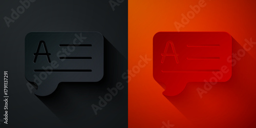 Paper cut Speech bubbles with Answer icon isolated on black and red background. FAQ sign. Chat speech bubble and chart. Paper art style. Vector