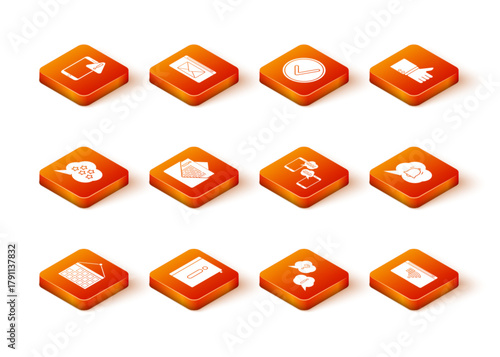 Set Calendar, User manual, Five stars rating review, Envelope, Question and Exclamation, Chat messages mobile, No Internet connection and Speech bubble chat notification icon. Vector