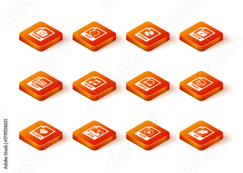 Set RUBY file document, JPG, PPT, WAV, GIF and MP3 icon. Vector