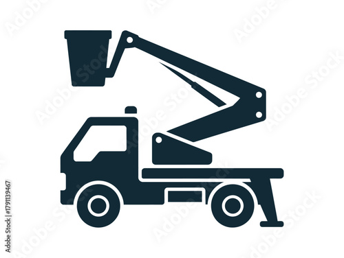 A detailed illustration of a boom lift truck used for construction and maintenance tasks.