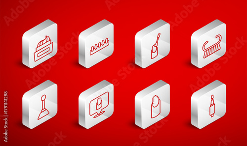 Set line Milling cutter for manicure, False nails, Nail, Pedicure brush grater, Broken, Bottle of polish, Manicure and icon. Vector