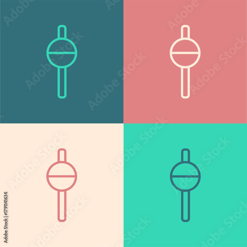 Pop art line Fishing float icon isolated on color background. Fishing tackle. Vector