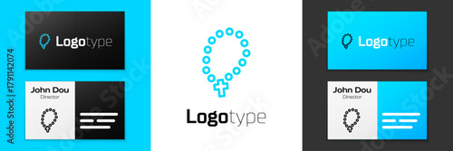 Blue line Rosary beads religion icon isolated on white background. Logo design template element. Vector