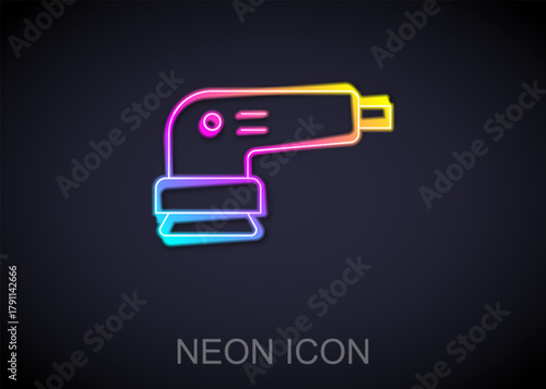Glowing neon line Electric sander icon isolated on black background. Orbital sander. For floor and wooden planks sanding sandpaper. Vector