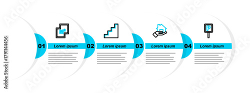 Set line Parking, Realtor, Staircase and House plan icon. Vector
