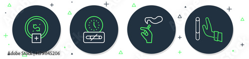Set line No smoking time, Hand with cigarette, Stop smoking, money saving and Giving up icon. Vector