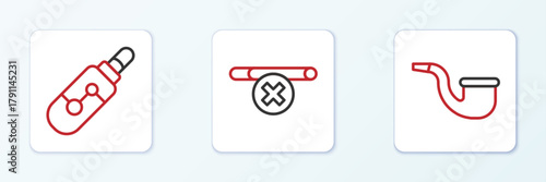 Set line No pipe smoking, Electronic cigarette and icon. Vector
