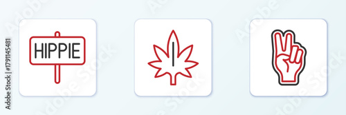 Set line Peace symbol, and Marijuana icon. Vector