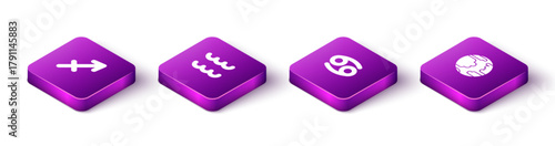 Set Isometric Sagittarius zodiac, Aquarius, Cancer and Planet Mercury icon. Vector