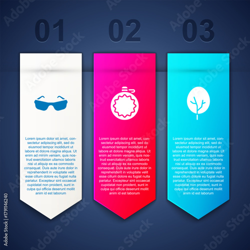 Set Glasses, Canteen water bottle and Tree. Business infographic template. Vector