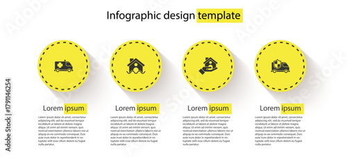 Set Emergency car, House flood, insurance and Car with shield. Business infographic template. Vector