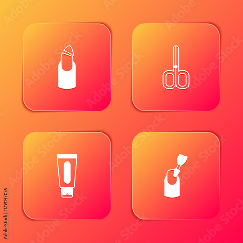 Set Broken nail, Nail scissors, Tube of hand cream and Milling cutter for manicure icon. Vector