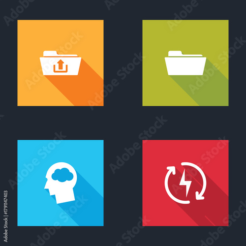 Set Folder upload, , Head silhouette with cloud and Recharging icon. Vector