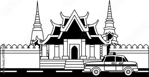 black and white Illustration of a male boxer holding a Thailand flag